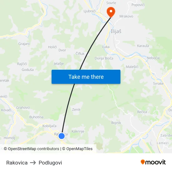 Rakovica to Podlugovi map
