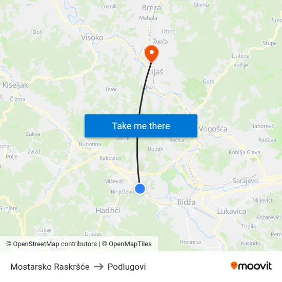 Mostarsko Raskršće to Podlugovi map