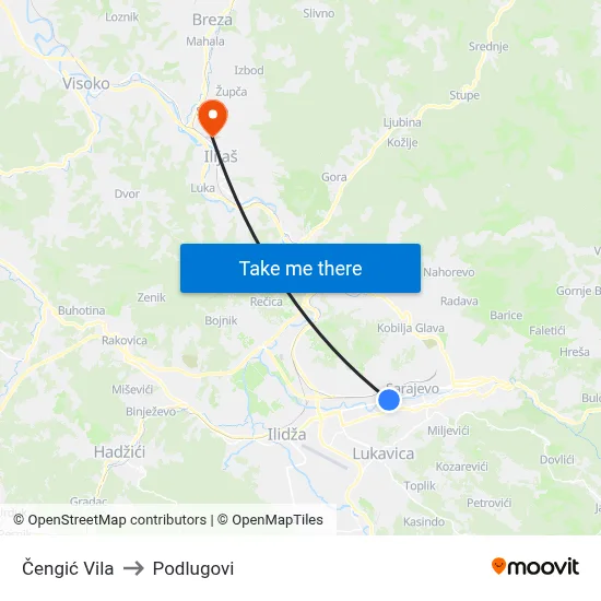 Čengić Vila to Podlugovi map