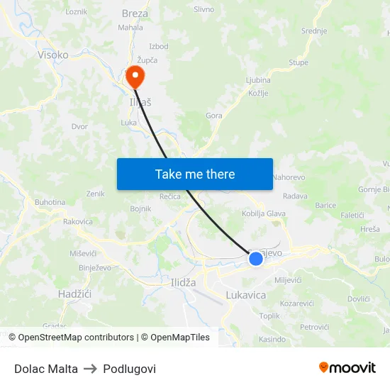 Dolac Malta to Podlugovi map