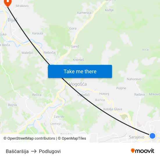 Baščaršija to Podlugovi map