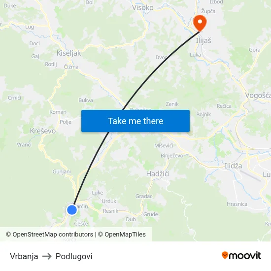 Vrbanja to Podlugovi map