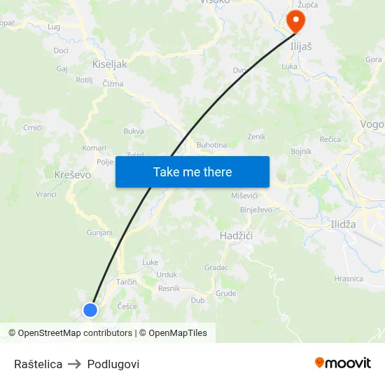 Raštelica to Podlugovi map