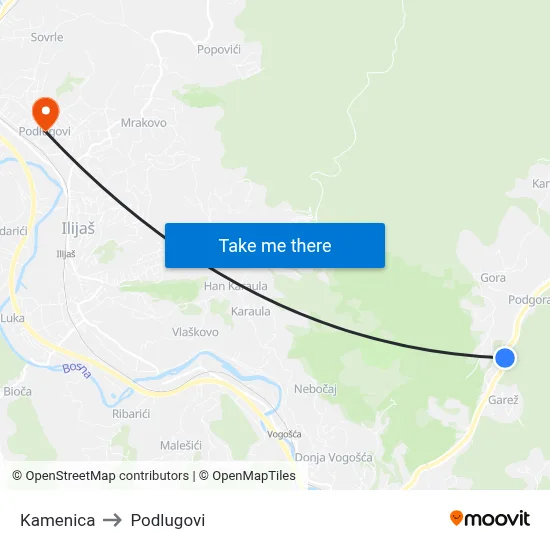 Kamenica to Podlugovi map
