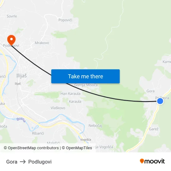 Gora to Podlugovi map