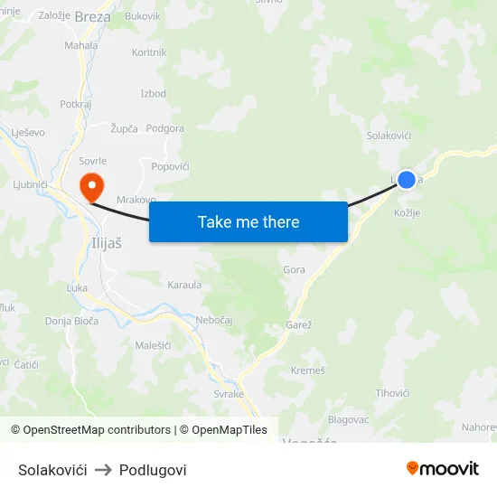 Solakovići to Podlugovi map
