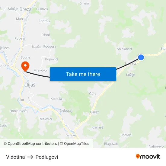 Vidotina to Podlugovi map