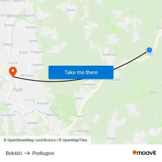 Bokšići to Podlugovi map