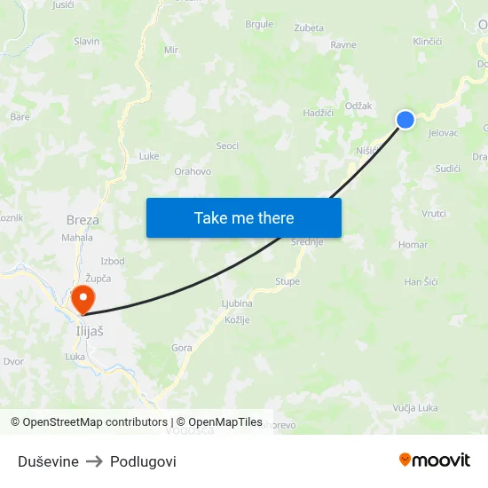 Duševine to Podlugovi map