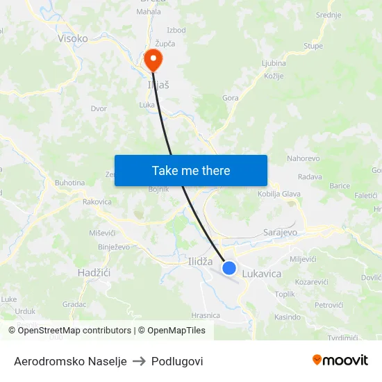 Aerodromsko Naselje to Podlugovi map