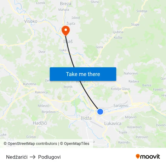 Nedžarići to Podlugovi map