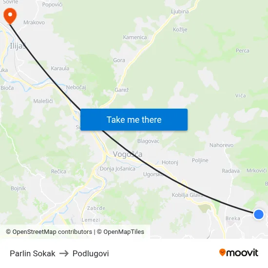 Parlin Sokak to Podlugovi map