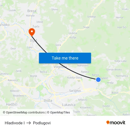 Hladivode I to Podlugovi map
