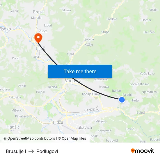 Brusulje I to Podlugovi map