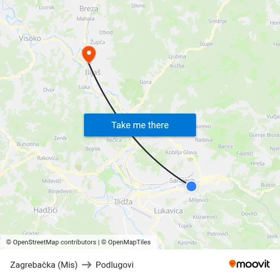Zagrebačka (Mis) to Podlugovi map