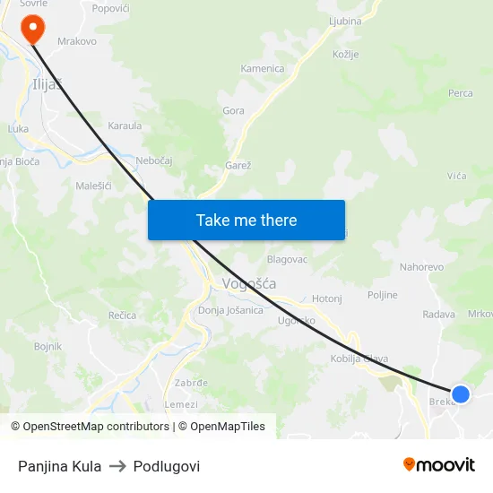 Panjina Kula to Podlugovi map