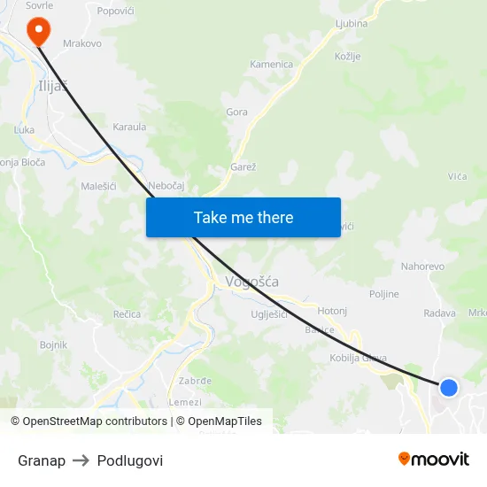 Granap to Podlugovi map