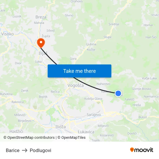 Barice to Podlugovi map