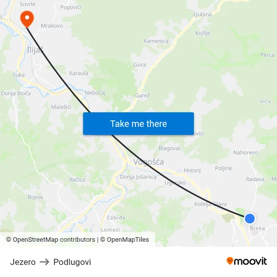 Jezero to Podlugovi map