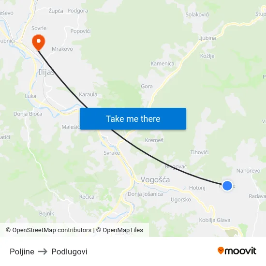 Poljine to Podlugovi map
