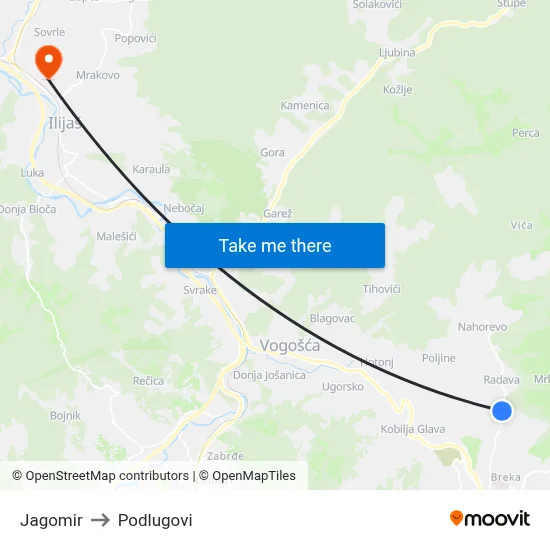 Jagomir to Podlugovi map