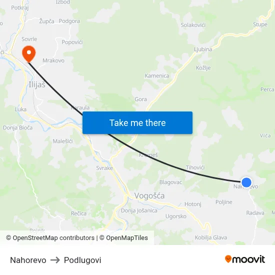 Nahorevo to Podlugovi map