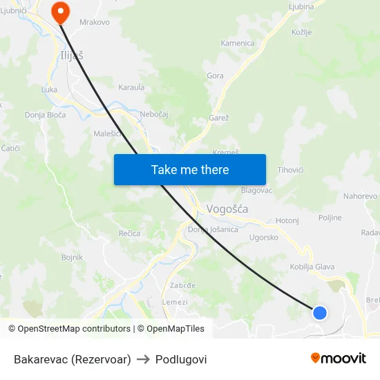 Bakarevac (Rezervoar) to Podlugovi map