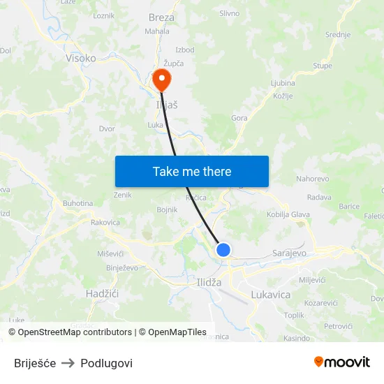 Briješće to Podlugovi map