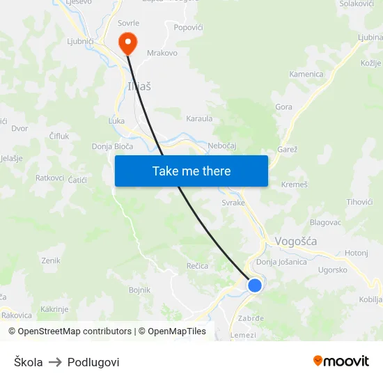 Škola to Podlugovi map