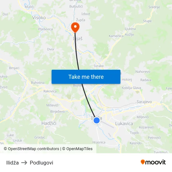 Ilidža to Podlugovi map