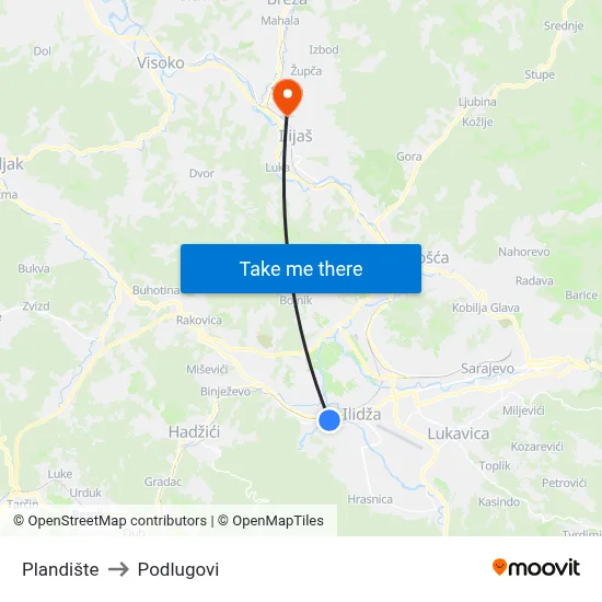 Plandište to Podlugovi map