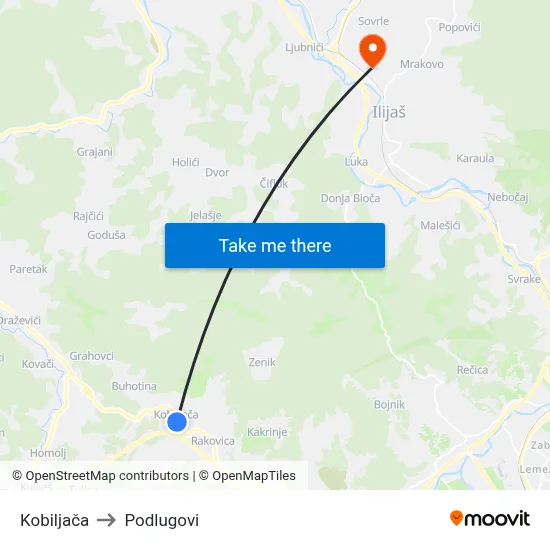Kobiljača to Podlugovi map
