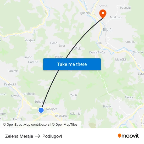 Zelena Meraja to Podlugovi map