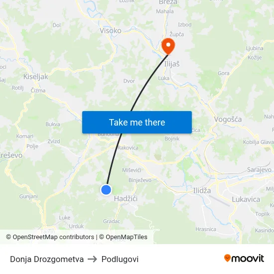 Donja Drozgometva to Podlugovi map