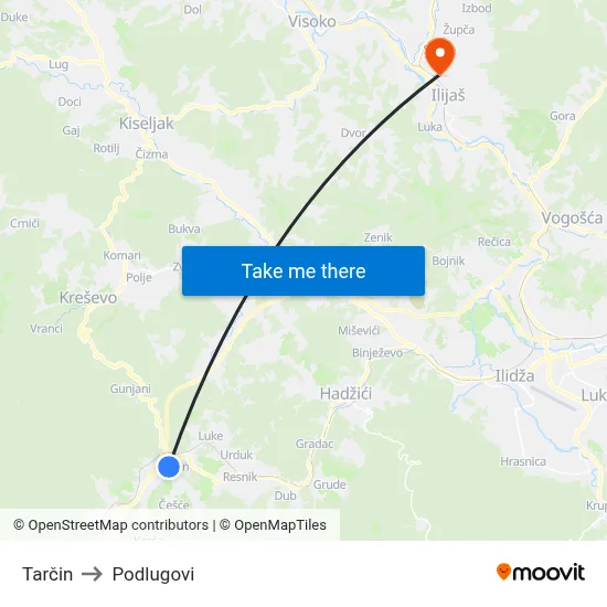 Tarčin to Podlugovi map