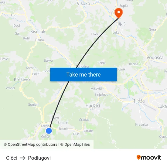 Cičci to Podlugovi map