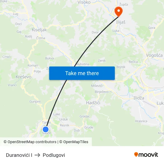 Duranovići I to Podlugovi map