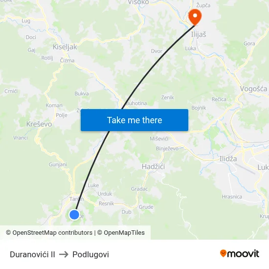 Duranovići II to Podlugovi map