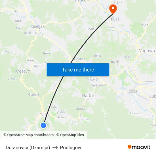 Duranovići (Džamija) to Podlugovi map