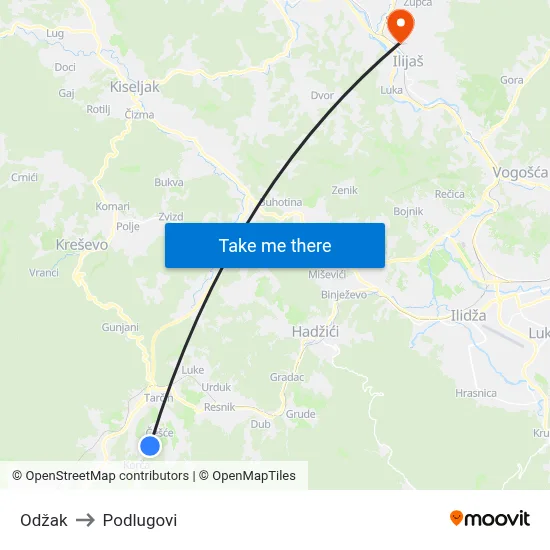 Odžak to Podlugovi map