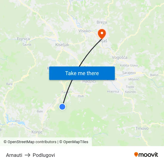 Arnauti to Podlugovi map