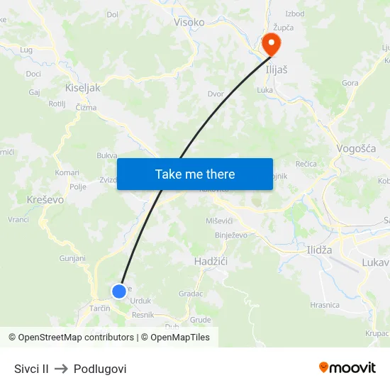 Sivci II to Podlugovi map