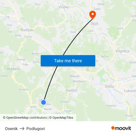 Osenik to Podlugovi map