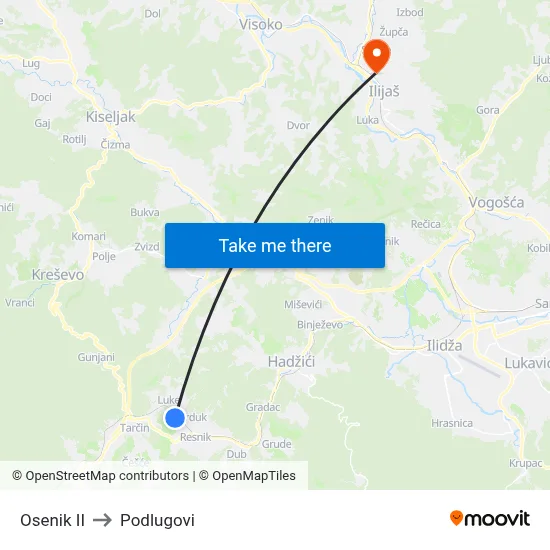 Osenik II to Podlugovi map