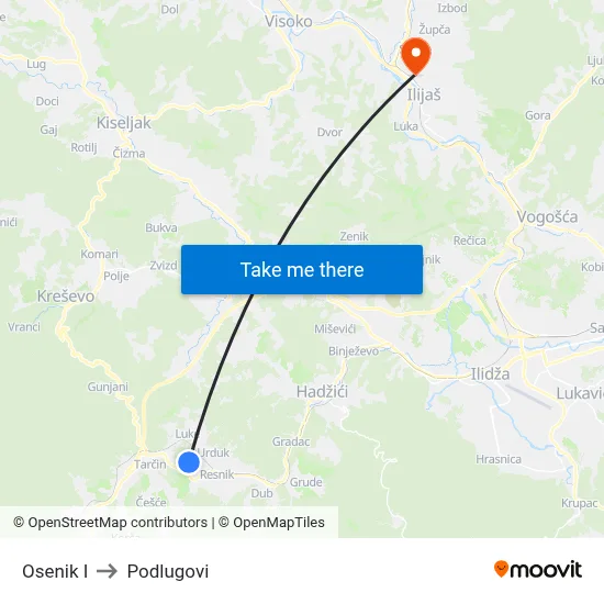 Osenik I to Podlugovi map