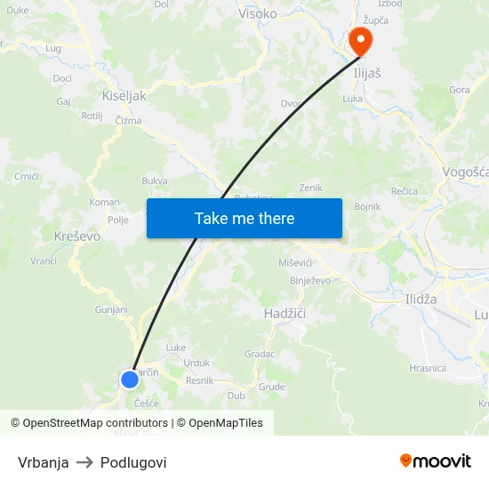 Vrbanja to Podlugovi map