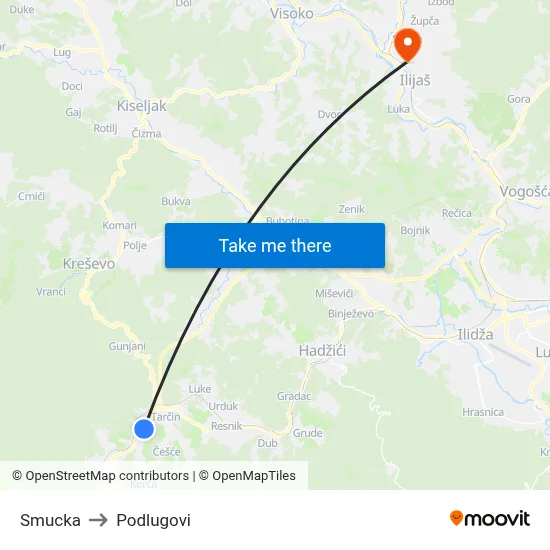 Smucka to Podlugovi map