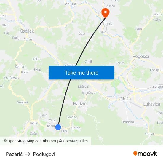 Pazarić to Podlugovi map