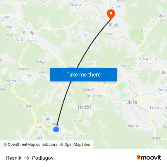 Resnik to Podlugovi map