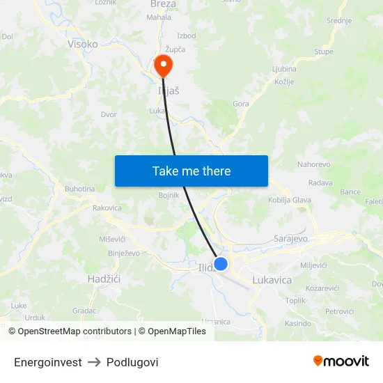 Energoinvest to Podlugovi map